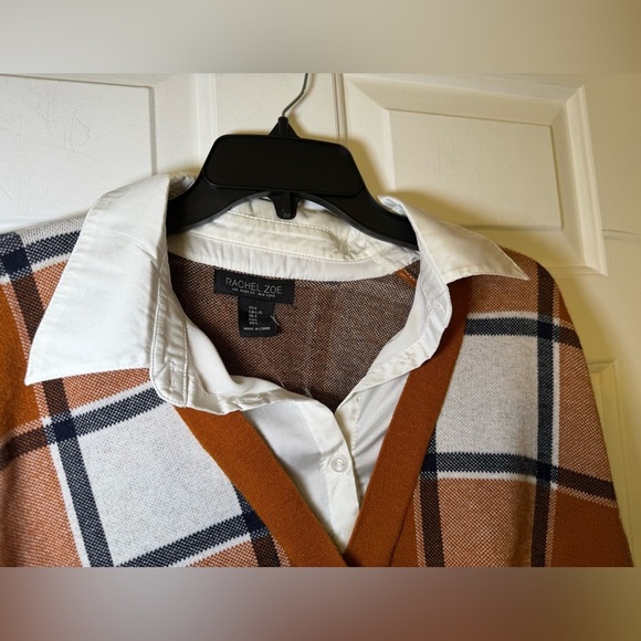 Rachel Zoe 2 In 1 Plaid Sweater White Blouse Size Large NWOT Rust Black White - Picture 3 of 6